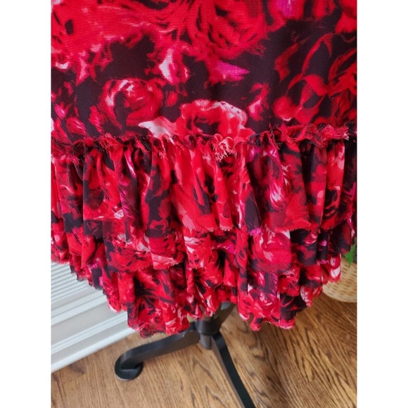Gambatista Valli Red Floral Polyester Round Neck Sleeveless Knee Length Dress L - Picture 4 of 11